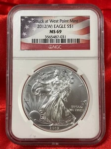 2012 W Silver Eagle $1 NGC MS69 Flag label - Picture 1 of 4