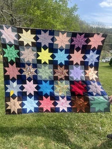 Vintage Quilt Top Scrappy Star Pattern Unfinished Handmade 65”x56” Colorful - Picture 1 of 7