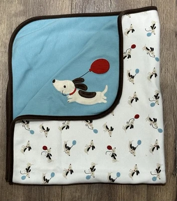 Vintage Gymboree Baby Blanket Blue Red White Dog With Balloon - Image 1 of 4