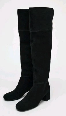 Botas hasta la rodilla Zara 7,5 nuevas con etiquetas negras 38 para mujer forradas punta redonda $159 gamuza dividida Foto 1 de 4