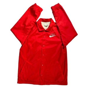 Nike Nylon Windbreaker Trainerjacke Herren L rot gefüttert Full Snap Swoosh Logo - Bild 1 von 10