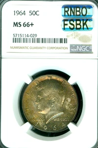 1964 KEENDY HALF DOLLAR NGC MS66 + MAC RNBO MAC FSBK FULL SPLIT BEAK 1ST STRIK * - Afbeelding 1 van 2