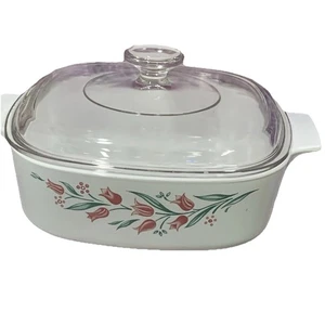 Corning Ware Rosemarie Pink Tulip - 2 QT. Casserole A-2-B & Pyrex A-9-C Lid exc. - Picture 1 of 3