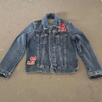 Polo Ralph Lauren Girl 6 Denim Jean Jacket Patches Distress Pep Rally Cheerlead - Image 1 of 4