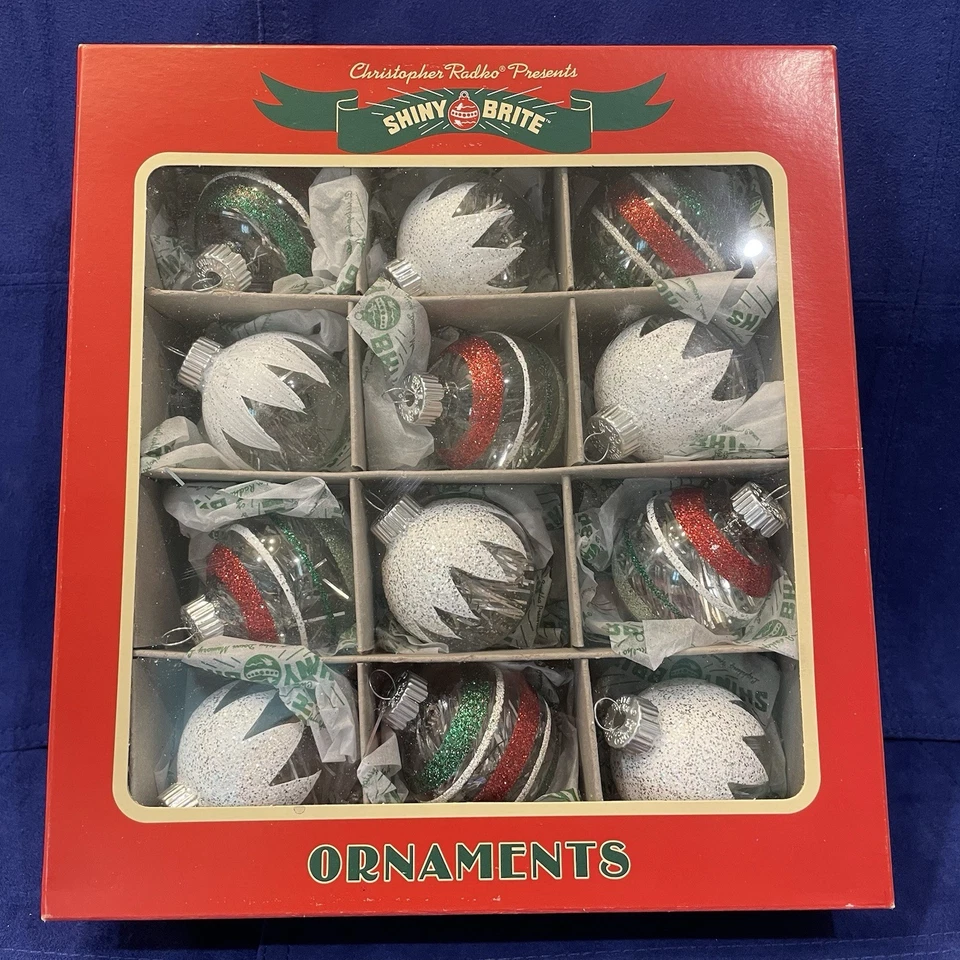 Christopher Radko Shiny Brite Set of 12 In Box Christmas Glass Ornaments EUC - Image 1 of 4