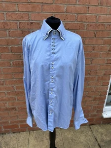 7CAMICI Camisa Hombre Rayas Azul/Blanco con Ribete en Contraste, Talla XL - Imagen 1 de 13