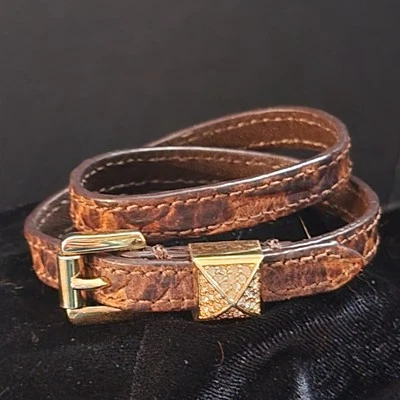 Michael Kors Brown Leather Double Wrap Bracelet Buckle Gold Rhinestone  - Image 1 of 4