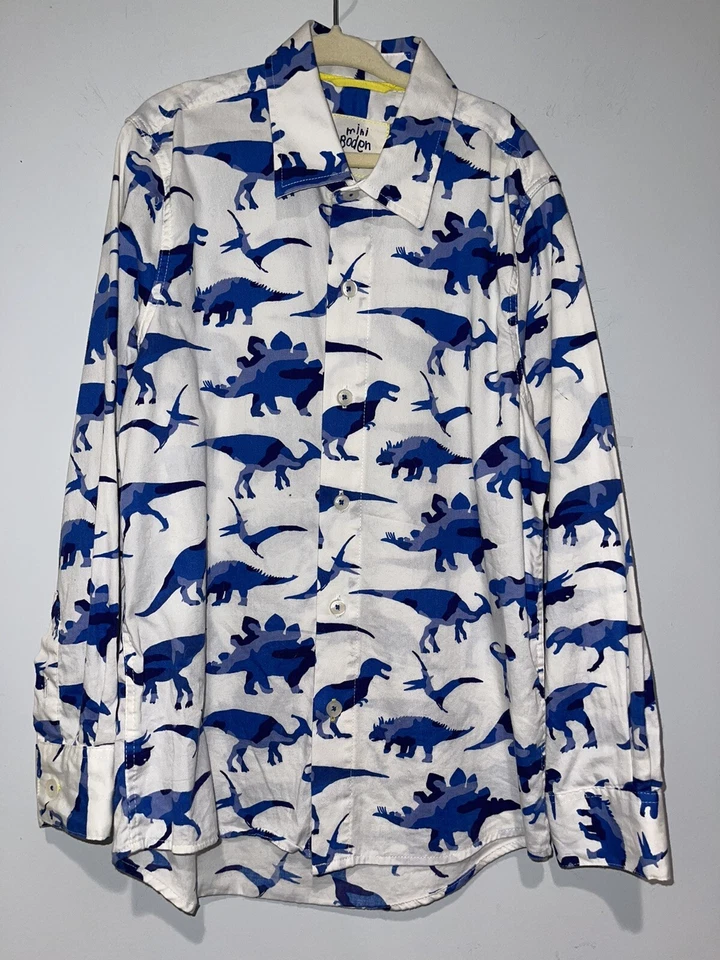 Mini Boden Boys Dinosaur Dino Shirt Button Down 7-8 Y - Image 1 of 3