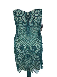 Basix Black Label Größe 12 Kleid Jägergrün Trägerlos Pailletten Cocktail Mini Neu mit Etikett - Bild 1 von 11