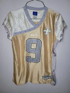 Reebok NFL Drew Brees #9 Saints Jersey Woman's Small Bedazzled Gold S4 - Picture 1 of 9