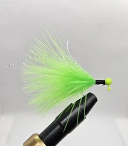 10- 1/64 oz Hand Tied Marabou Jigs #8 hook Chartreuse Black Panfish Walleye Bass - Picture 1 of 1