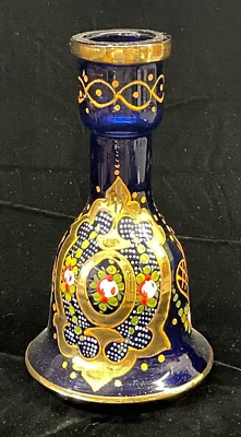 "Florero cachimba jarra vidrio dorado azul cobalto persa vintage 10-1/2""" Foto 1 de 4