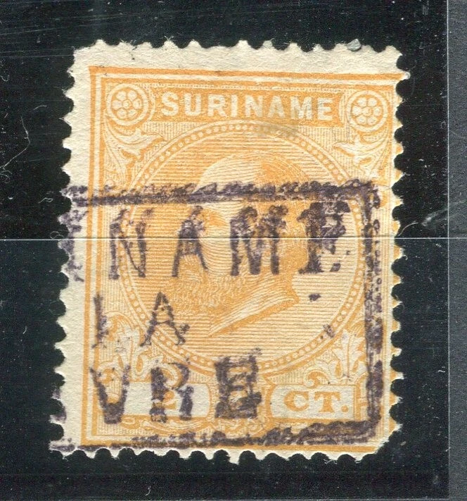 NETHERLANDS; 1870s SURINAME classic William issue fine used 2c. Boxed POSTMARK - Image 1 of 1