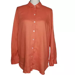 Camicia J Jill L/S top bottoni davanti arancione medio 100% lino blusa - Foto 1 di 6