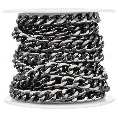 6x8mm Curb Chain - Gunmetal Color - 10 Feet - Craft Costume Jewelry Bulk - Image 1 of 4