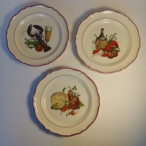 Vintage Decorative Ceramic Canape Plates Set Of 3 Food Motifs