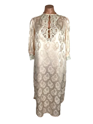 Camisón largo vintage de encaje satinado Neiman Marcus EVE STILLMAN Cottagecore melocotón Foto 1 de 4