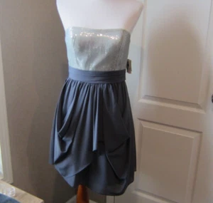 Aidan Mattox Size 6 Dress Cocktail Silver Sequins Gray Strapless Party New $245 - Picture 1 of 3