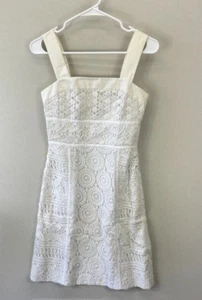 Tory Burch Women's White Lace Sleeveless Margaux Sheath Dress 0 Geometric Mini - Picture 1 of 18