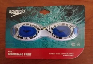 NEW KIDS SPEEDO BOOMERANG SWIM GOGGLES UV ANTI FOG WHITE/BLUE GREEN FLASH CAMO - Picture 1 of 7