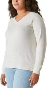 Lucky Brand Women's Long Sleeve Side Slit V-Neck Sweater, Marshmallow, Size XL - Picture 1 of 4