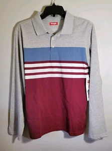 New Wrangler Casual Fit Boys Size 18 Polo Shirt Long Sleeve Striped NWT - Picture 1 of 4