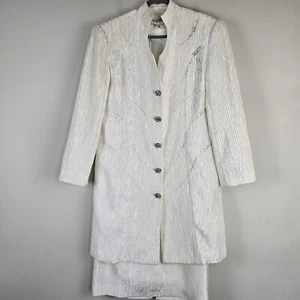 Nubiano New York Polyester Skirt Suit Sz 4 White Shiny Formal Women 2 Piece.E23 - Picture 1 of 21
