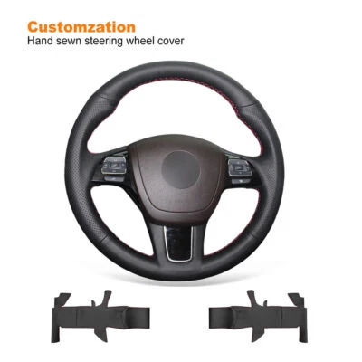 Hágalo usted mismo Envoltura de cubierta de volante de coche de cuero para Volkswagen VW Touareg 2011-2017 Foto 1 de 4