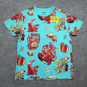 Spongebob Squarepants Nickelodeon Scary Men's Blue T-Shirt LARGE NWT - Picture 1 of 9