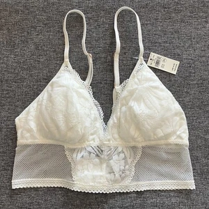 NWT Aerie Hibiscus Lace Padded Longline Bralette Soft Muslin Ivory Floral Bra M - Picture 1 of 10