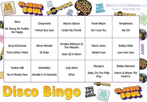 Fun Music Game Disco Bingo - Soul & Motown Theme 25 Tickets - Picture 1 of 3
