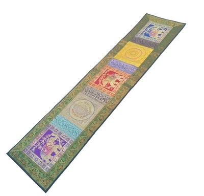 Dining Table Runner Handmade Elephant Mandala Woven Gold Banarasi Brocade Silk - Image 1 of 4