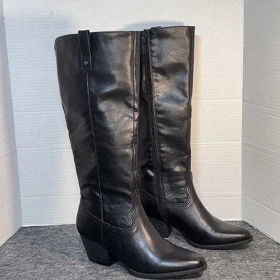 Bota Frye & Company Tacón Apilado Mujer Hasta la Rodilla Negra 7M Cuero Vegano Selah Foto 1 de 4