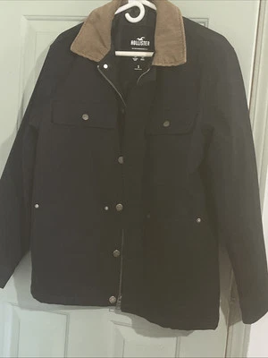 Abrigo de granero pequeño Hollister para hombre chaqueta para tareas negro con cuello de pana marrón Foto 1 de 4