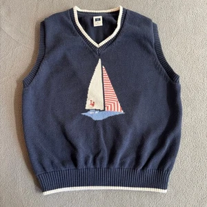 Janie and Jack Sailboat Sweater Vest Kids Boys 6 Blue Cotton V Neck Preppy - Picture 1 of 6