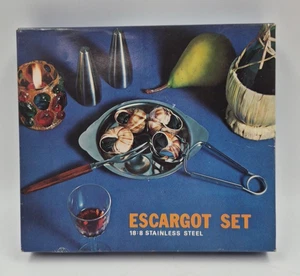 Escargot Serving Set  18:8 Stainless Steel Plate Tong Fork Vintage Japan 3 Piece - Picture 1 of 7