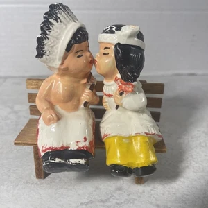 Vintage Native American Salt and Pepper Shaker Set, kissing Boy & Girl. #56 - Picture 1 of 6