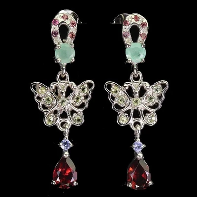 Pendientes de plata esterlina Black Friday pera rodolita esmeralda mariposa joyería Foto 1 de 4