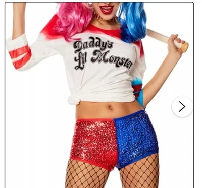Harley Quinn Adult Costume Set Jacket, Shorts, Belt Size XL - Image 1 of 4