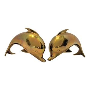 Superb Dolbi Cashier Solid Brass Modernist Dolphin Porpoise Bookends C. 1986 - Picture 1 of 8