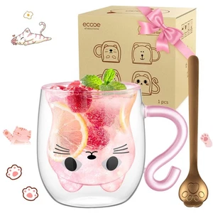 Doppelwandige Süße katze Latte Macchiato Gläser Kaffeetasse 290ml Kaffeeglas - Bild 1 von 1