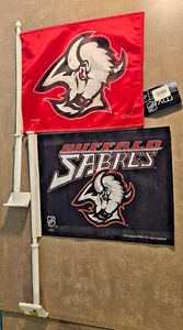 LOT OF 2 NHL Buffalo Sabres Hockey Black/Red 11x14 Flags Banners w/ posts - Picture 1 of 10