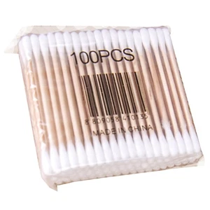 100 Pcs Double Tipped Hygienic Cotton Stick Swabs Wooden Stick Cotton Swabs - Picture 1 of 7