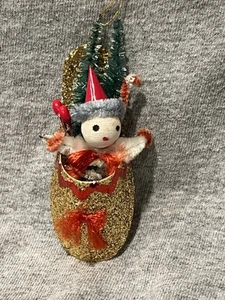 Vintage Christmas , Snowmen Trees Ornaments Japan Card Board Shoe Glitter 3.5” - Picture 1 of 6