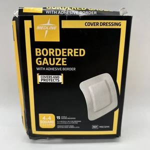 15 apósitos estériles para heridas de gasa con bordes Medline 4" x 4" MSC3244 caducidad 27/11 - Imagen 1 de 3