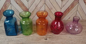 Art & Artifact Etched Petite Glass Bud Vase Set Of 5, Fun Shapes - Picture 1 of 13