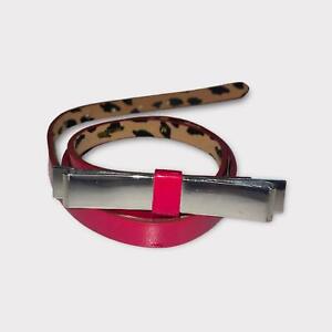 Betsy Johnson red silver metal bow belt w leopard print lining size women M 