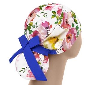 Scrub hats, nurse scrub cap, womens surgical hat, ponytail scrub cap flowers - Picture 1 of 3