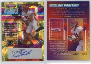 2023 Leaf Vivid Sideline Painting Yellow Crystal /10 Cameron Latu Rookie Auto RC