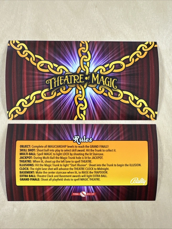 Tarjetas delantales de pinball Bally Theater of Magic Foto 1 de 1